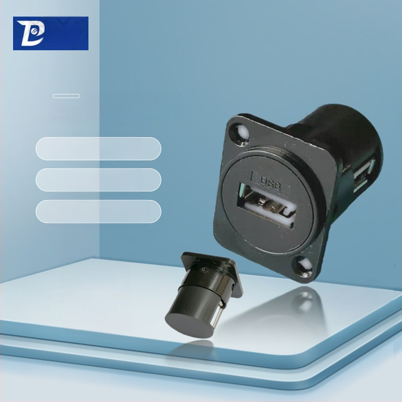 D-típusú USB 2.0 modul adatátviteli hajlított csatlakozó, csavaros rögzítés és dupla lyukú aljzat