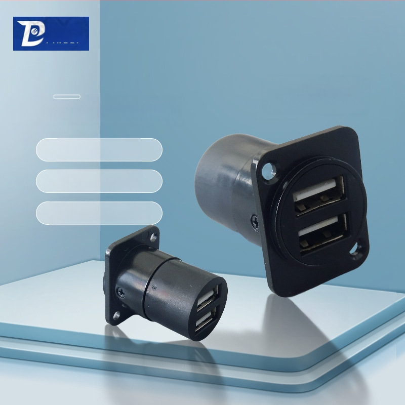 D-típusú USB 2.0 modul adatátviteli hajlított csatlakozó, csavaros rögzítés és dupla lyukú aljzat