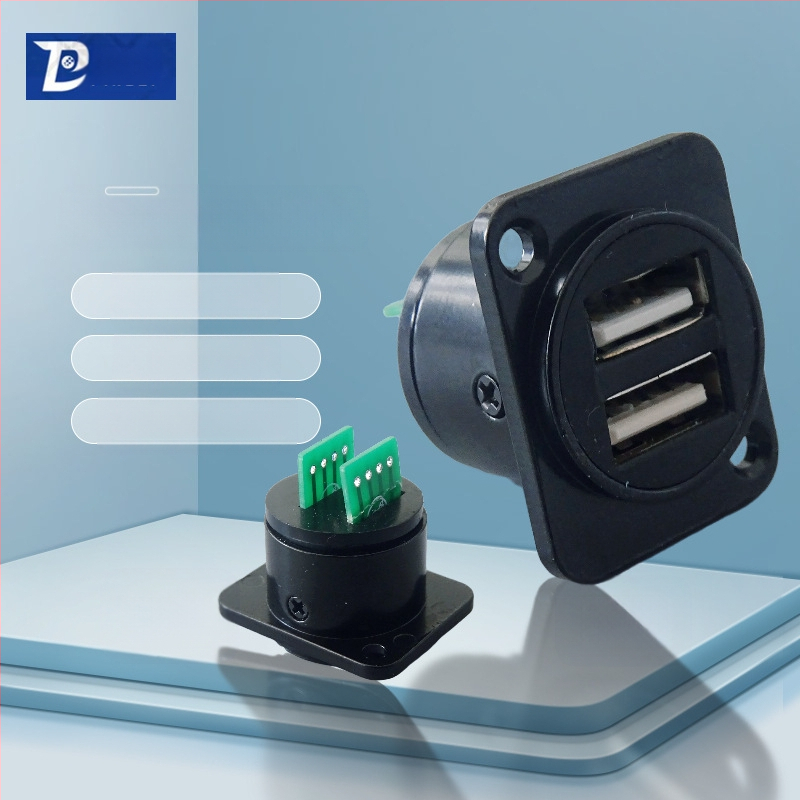 D-típusú USB 2.0 modul adatátviteli hajlított csatlakozó, csavaros rögzítés és dupla lyukú aljzat