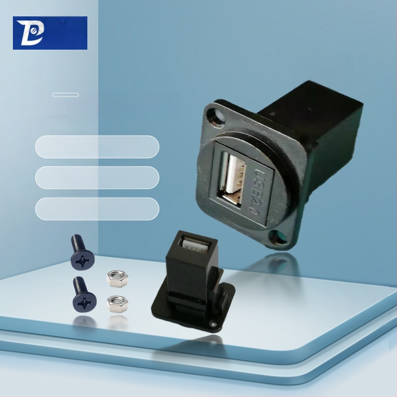 D-típusú USB 2.0 modul adatátviteli hajlított csatlakozó, csavaros rögzítés és dupla lyukú aljzat