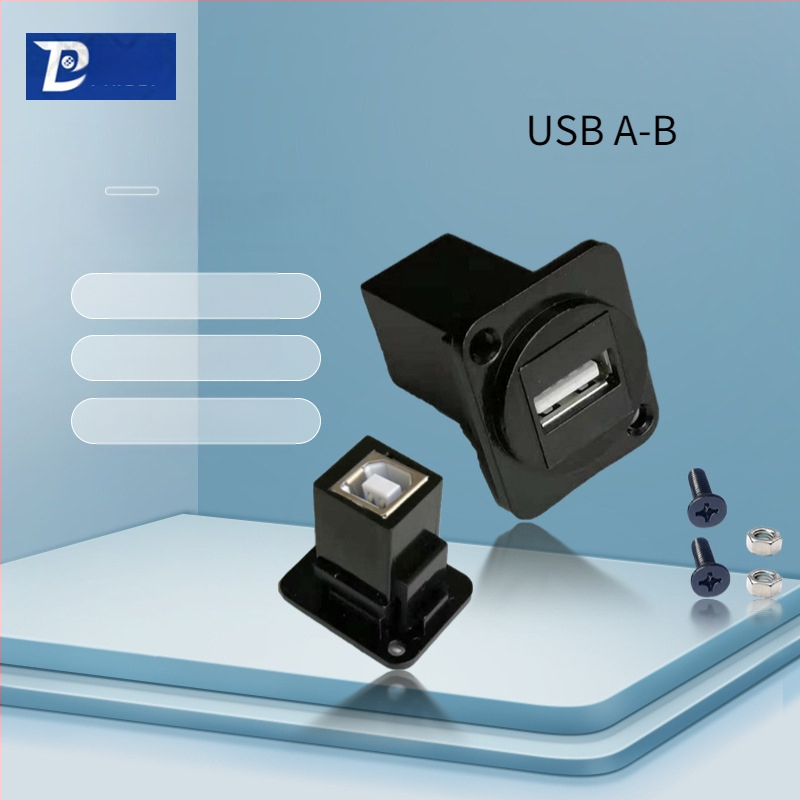 D-típusú USB 2.0 modul adatátviteli hajlított csatlakozó, csavaros rögzítés és dupla lyukú aljzat