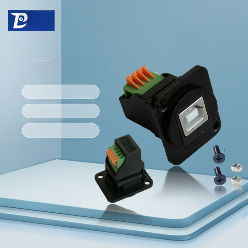 D-típusú USB 2.0 modul adatátviteli hajlított csatlakozó, csavaros rögzítés és dupla lyukú aljzat