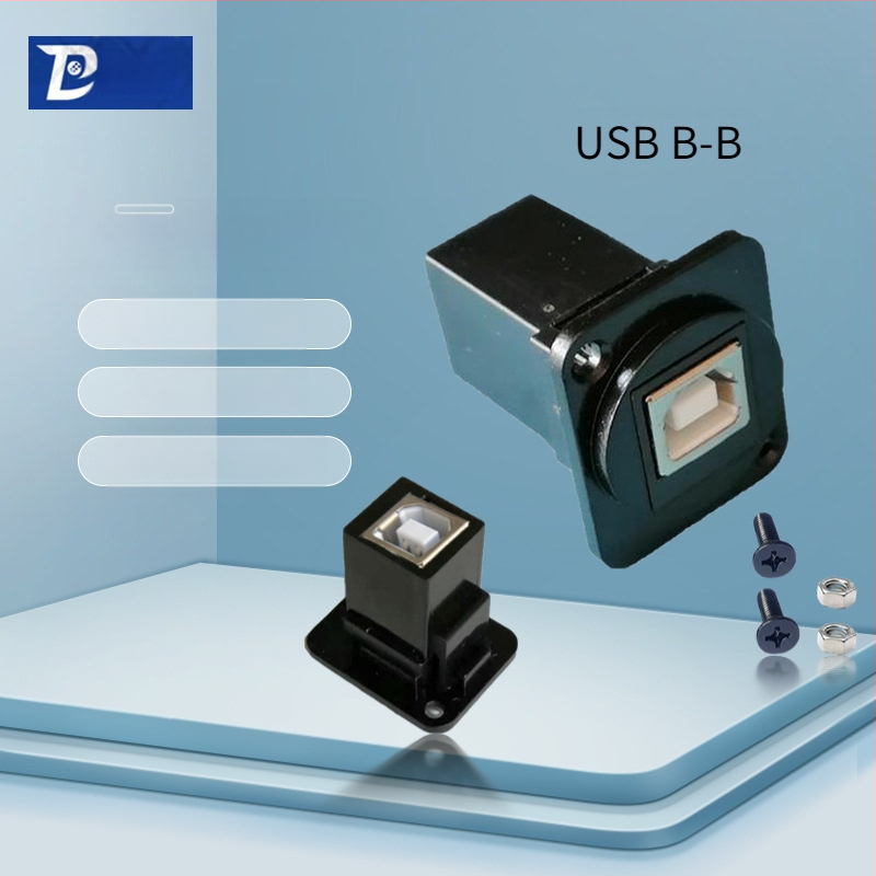 D-típusú USB 2.0 modul adatátviteli hajlított csatlakozó, csavaros rögzítés és dupla lyukú aljzat