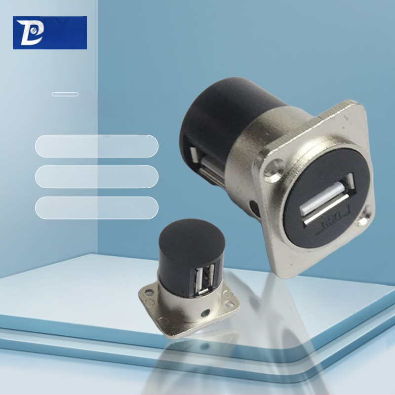 D-típusú USB 2.0 modul adatátviteli hajlított csatlakozó, csavaros rögzítés és dupla lyukú aljzat