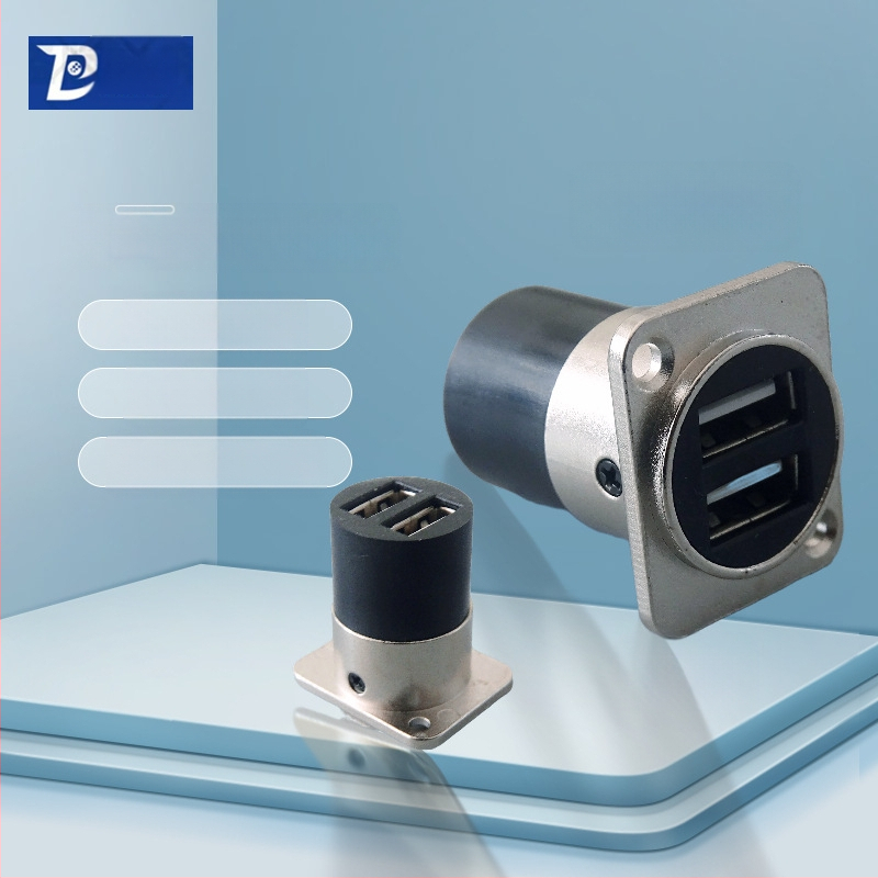 D-típusú USB 2.0 modul adatátviteli hajlított csatlakozó, csavaros rögzítés és dupla lyukú aljzat