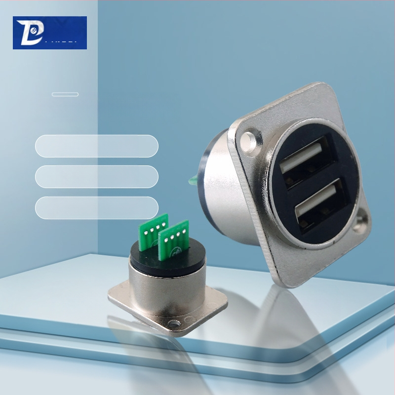 D-típusú USB 2.0 modul adatátviteli hajlított csatlakozó, csavaros rögzítés és dupla lyukú aljzat