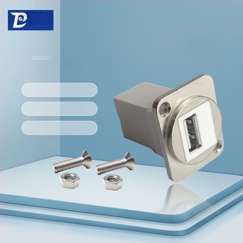 D-típusú USB 2.0 modul adatátviteli hajlított csatlakozó, csavaros rögzítés és dupla lyukú aljzat