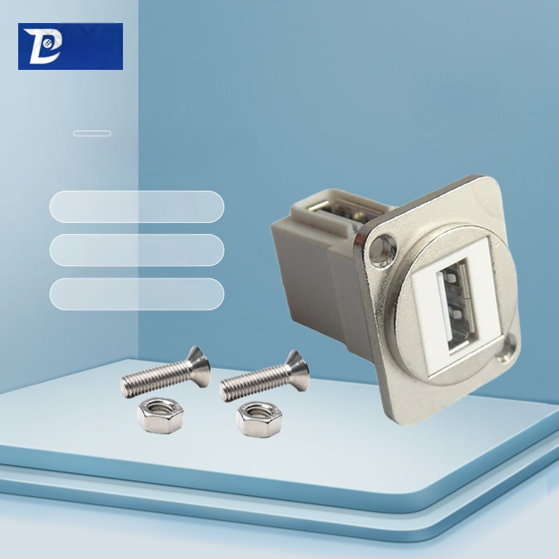 D-típusú USB 2.0 modul adatátviteli hajlított csatlakozó, csavaros rögzítés és dupla lyukú aljzat