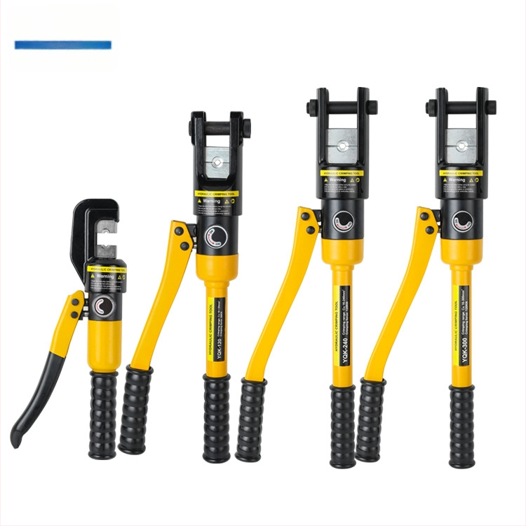 Rankinės hidraulinės kabelių įtvirtinimo replės su vario‑ ir aliuminio mentelėmis – 40Cr, modelis YQK70120240300, 4–70 mm² kabeliai, nešiojamas elektros įrankis