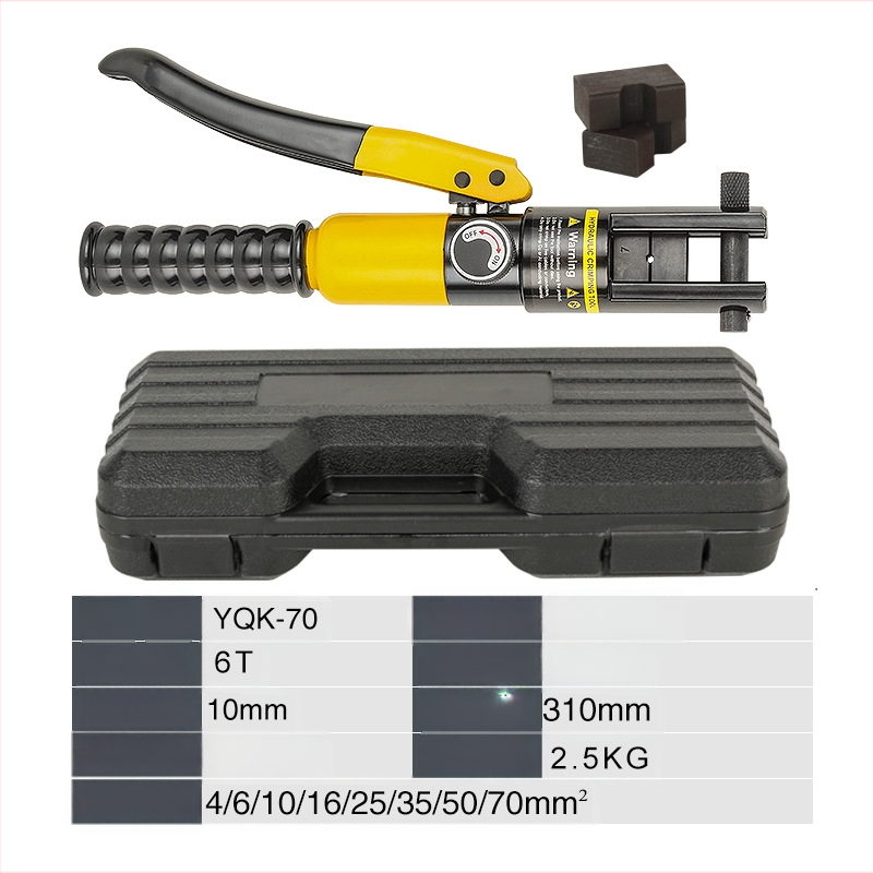 Rankinės hidraulinės kabelių įtvirtinimo replės su vario‑ ir aliuminio mentelėmis – 40Cr, modelis YQK70120240300, 4–70 mm² kabeliai, nešiojamas elektros įrankis