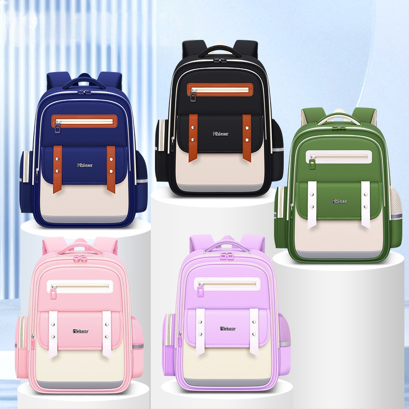 PIKBEAR Skolas mugursoma 1.–6. klase ar muguras aizsardzību – elpojošs Oxford audums, ūdensnecaurlaidīga, ļoti viegla, paplašināma (Zīmējums: Dzīvnieki; Oderne: NAILONS)