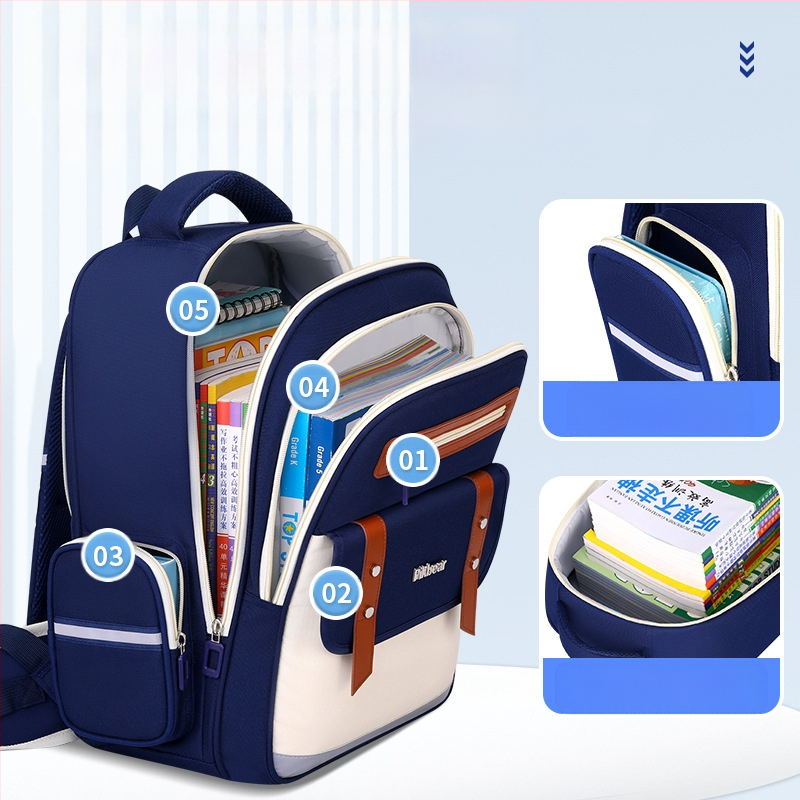 PIKBEAR Skolas mugursoma 1.–6. klase ar muguras aizsardzību – elpojošs Oxford audums, ūdensnecaurlaidīga, ļoti viegla, paplašināma (Zīmējums: Dzīvnieki; Oderne: NAILONS)