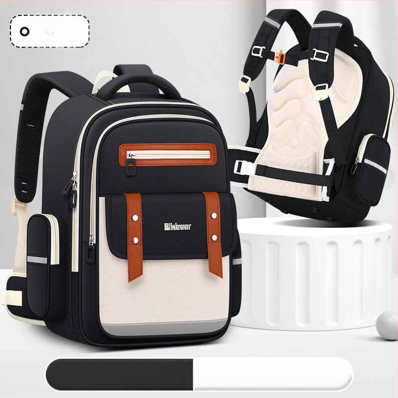 PIKBEAR Skolas mugursoma 1.–6. klase ar muguras aizsardzību – elpojošs Oxford audums, ūdensnecaurlaidīga, ļoti viegla, paplašināma (Zīmējums: Dzīvnieki; Oderne: NAILONS)