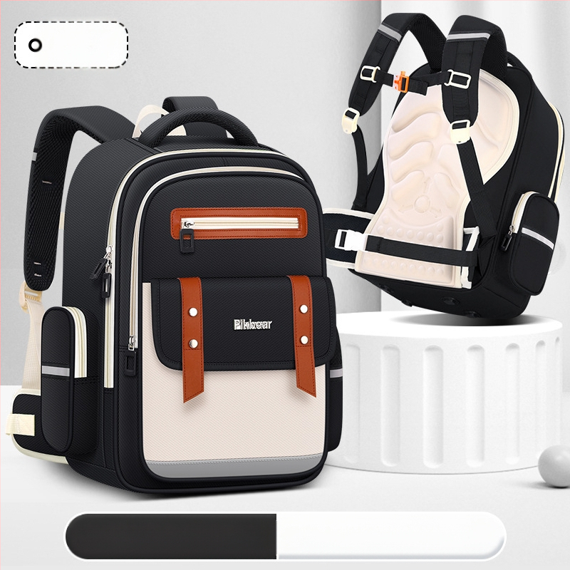 PIKBEAR Skolas mugursoma 1.–6. klase ar muguras aizsardzību – elpojošs Oxford audums, ūdensnecaurlaidīga, ļoti viegla, paplašināma (Zīmējums: Dzīvnieki; Oderne: NAILONS)