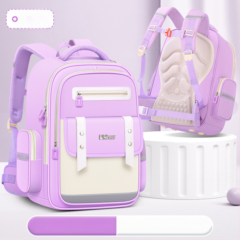 PIKBEAR Skolas mugursoma 1.–6. klase ar muguras aizsardzību – elpojošs Oxford audums, ūdensnecaurlaidīga, ļoti viegla, paplašināma (Zīmējums: Dzīvnieki; Oderne: NAILONS)