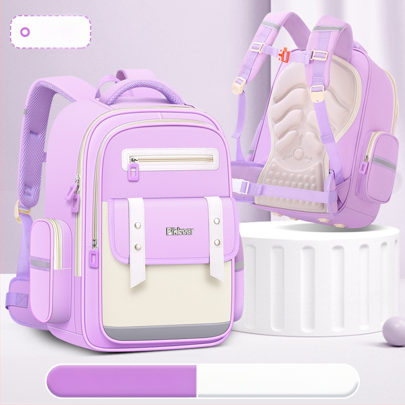 PIKBEAR Skolas mugursoma 1.–6. klase ar muguras aizsardzību – elpojošs Oxford audums, ūdensnecaurlaidīga, ļoti viegla, paplašināma (Zīmējums: Dzīvnieki; Oderne: NAILONS)