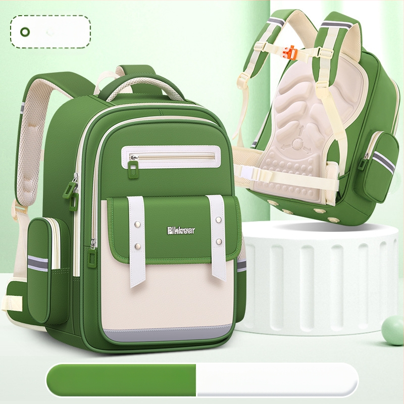 PIKBEAR Skolas mugursoma 1.–6. klase ar muguras aizsardzību – elpojošs Oxford audums, ūdensnecaurlaidīga, ļoti viegla, paplašināma (Zīmējums: Dzīvnieki; Oderne: NAILONS)