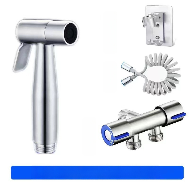 Комплект биде за тоалет от 304 неръждаема стомана, без пробиване, под налягане, стенна инсталация, 1 вход 2 изход, ъглов кран — модел Stainless Steel Toilet Mate