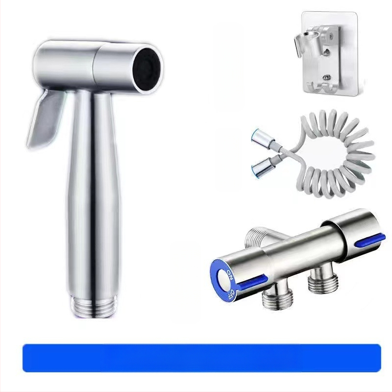 Комплект биде за тоалет от 304 неръждаема стомана, без пробиване, под налягане, стенна инсталация, 1 вход 2 изход, ъглов кран — модел Stainless Steel Toilet Mate