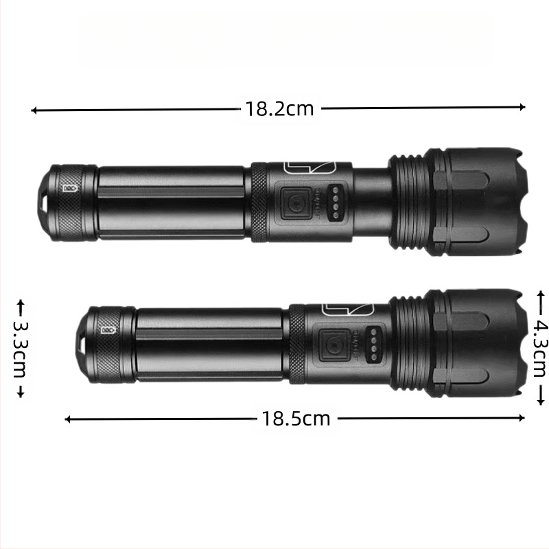 Фенер с телескопично увеличение, алуминиев корпус, USB презареждане, LED 10W, обхват 200–500 м за къмпинг и на открито