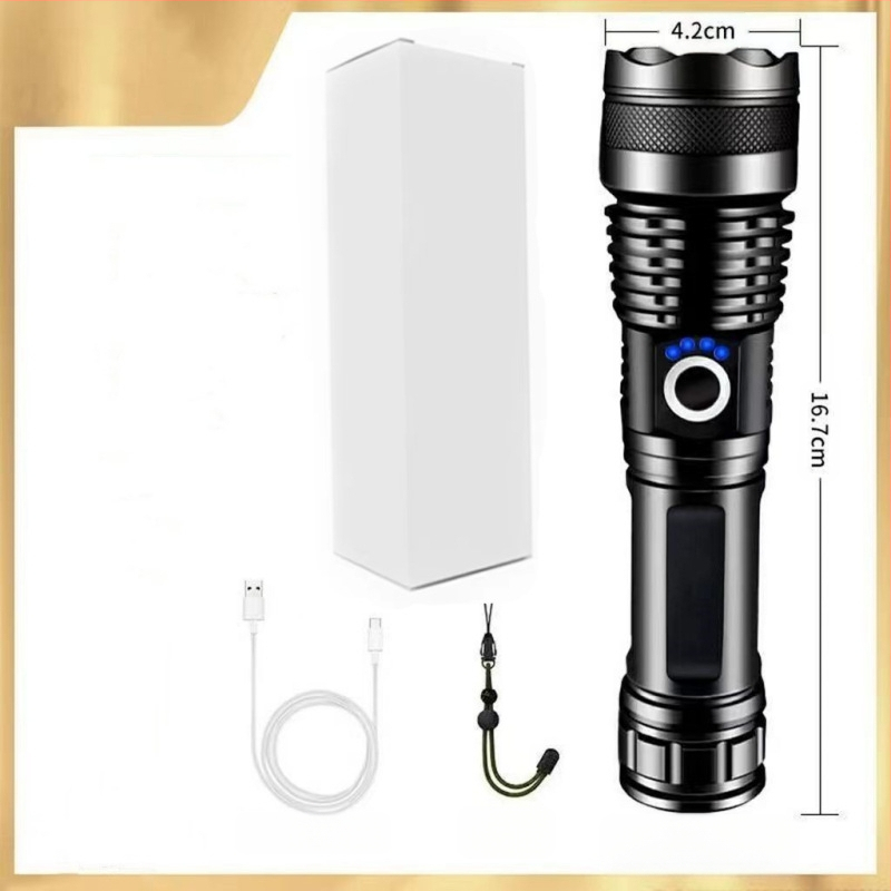 Фенер с телескопично увеличение, алуминиев корпус, USB презареждане, LED 10W, обхват 200–500 м за къмпинг и на открито