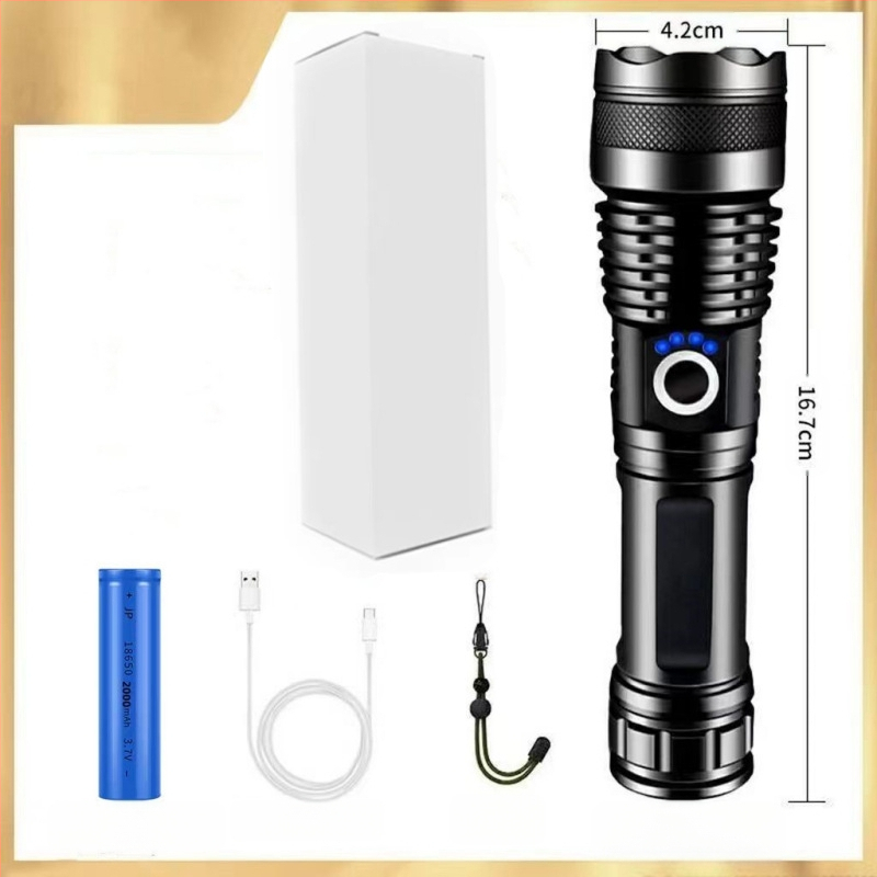 Фенер с телескопично увеличение, алуминиев корпус, USB презареждане, LED 10W, обхват 200–500 м за къмпинг и на открито