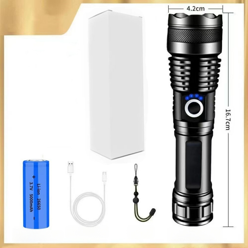 Фенер с телескопично увеличение, алуминиев корпус, USB презареждане, LED 10W, обхват 200–500 м за къмпинг и на открито