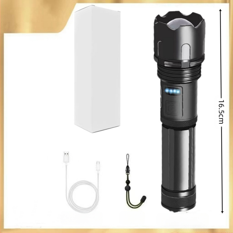 Фенер с телескопично увеличение, алуминиев корпус, USB презареждане, LED 10W, обхват 200–500 м за къмпинг и на открито