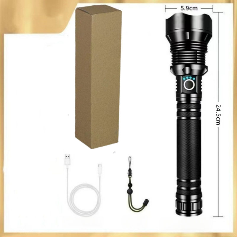 Фенер с телескопично увеличение, алуминиев корпус, USB презареждане, LED 10W, обхват 200–500 м за къмпинг и на открито