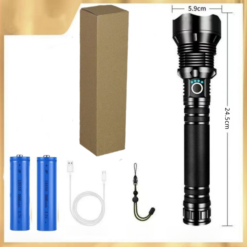 Фенер с телескопично увеличение, алуминиев корпус, USB презареждане, LED 10W, обхват 200–500 м за къмпинг и на открито