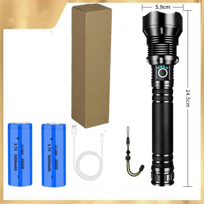 Фенер с телескопично увеличение, алуминиев корпус, USB презареждане, LED 10W, обхват 200–500 м за къмпинг и на открито