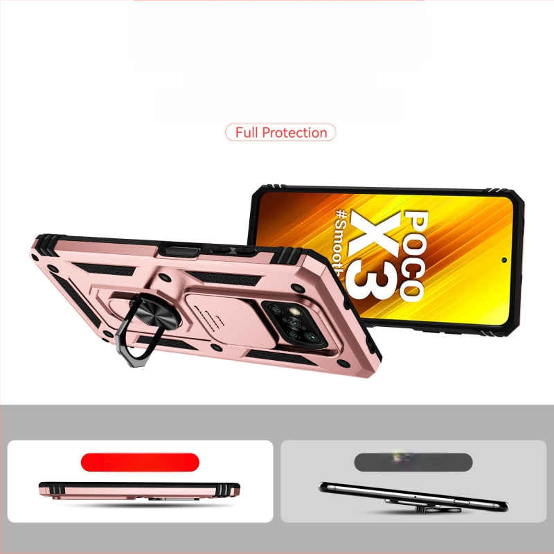 POCO X3 viedtālruņa vāciņš – Divi vienā, Originālais dizains; Materiāls: TPU+PC; Proces: Injekcijas formēšana; Funkcijas: Statīvs/Turētājs, Magnētiskais pievilkums, Kritienu aizsardzība; Saderīgs ar POCO X3