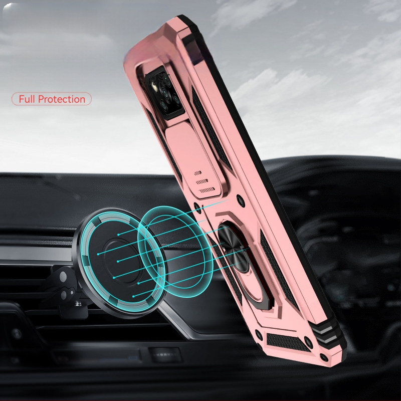 POCO X3 viedtālruņa vāciņš – Divi vienā, Originālais dizains; Materiāls: TPU+PC; Proces: Injekcijas formēšana; Funkcijas: Statīvs/Turētājs, Magnētiskais pievilkums, Kritienu aizsardzība; Saderīgs ar POCO X3