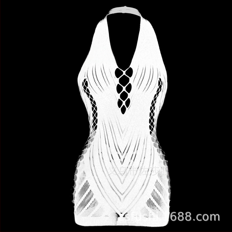 Lingerie sexy cu halterneck și jacquard, decolteu off-shoulder și spate din plasă, pentru femei, model W239