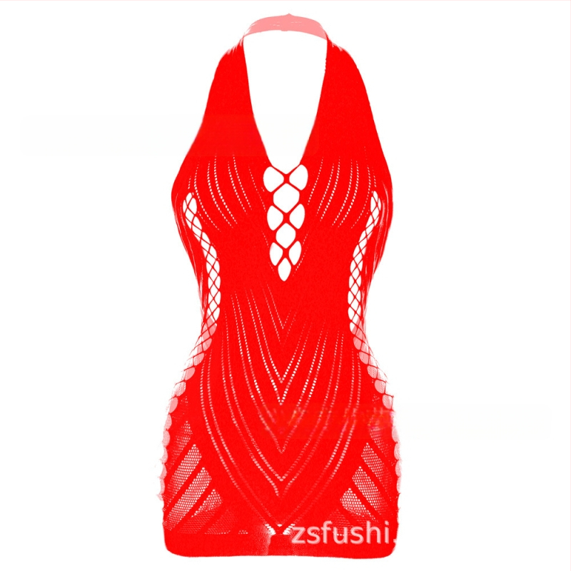 Lingerie sexy cu halterneck și jacquard, decolteu off-shoulder și spate din plasă, pentru femei, model W239