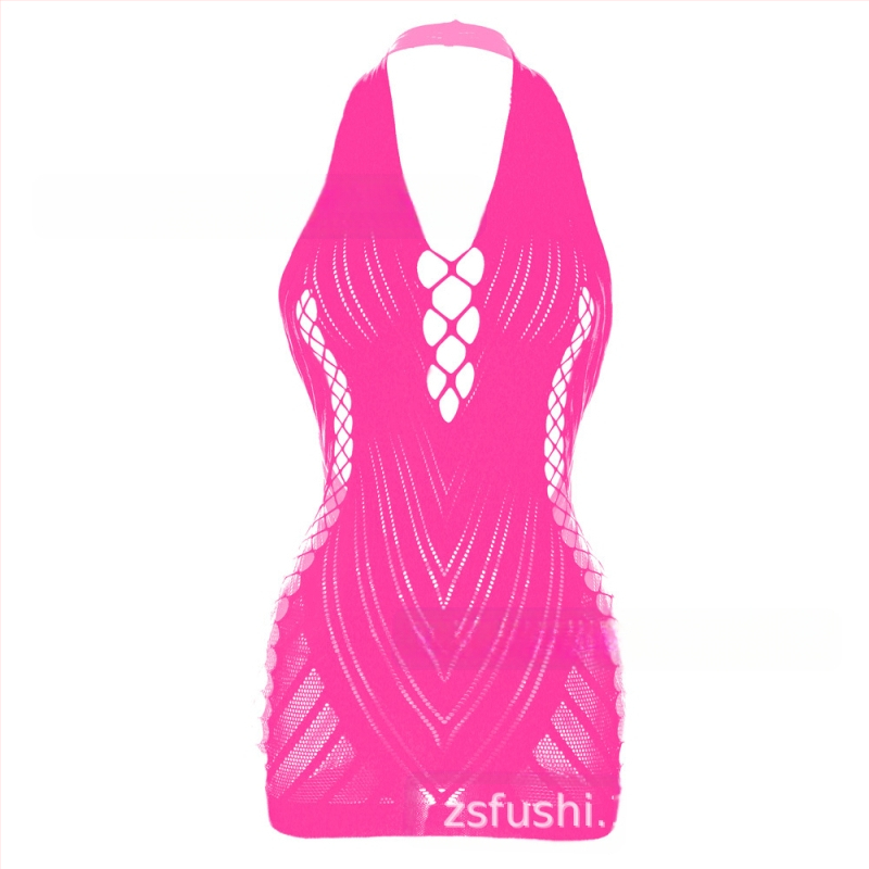 Lingerie sexy cu halterneck și jacquard, decolteu off-shoulder și spate din plasă, pentru femei, model W239