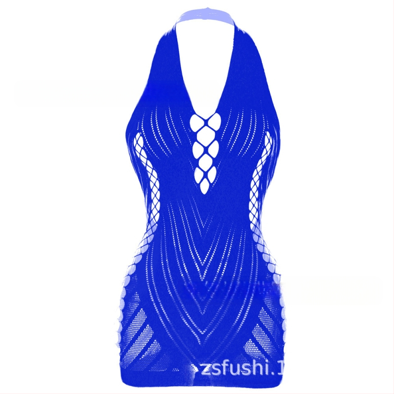 Lingerie sexy cu halterneck și jacquard, decolteu off-shoulder și spate din plasă, pentru femei, model W239