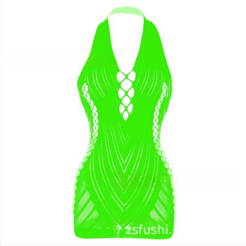 Lingerie sexy cu halterneck și jacquard, decolteu off-shoulder și spate din plasă, pentru femei, model W239