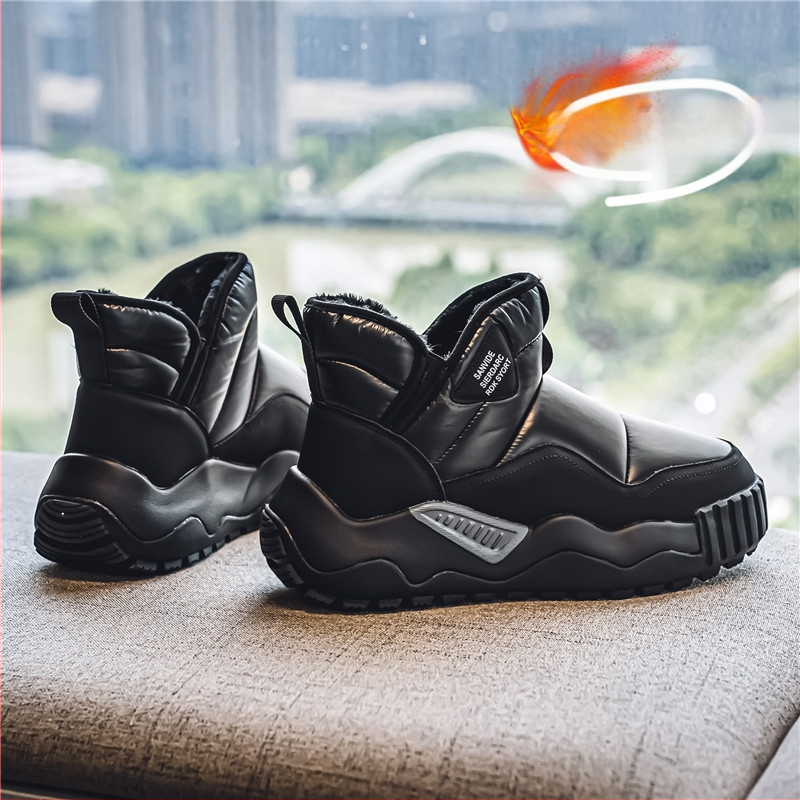 Мъжки снежни ботуши с висока горна част и дебела подметка, антихлъзгаща гума, подплатени с изкуствен пух, корейски стил, инжекционно формована подметка