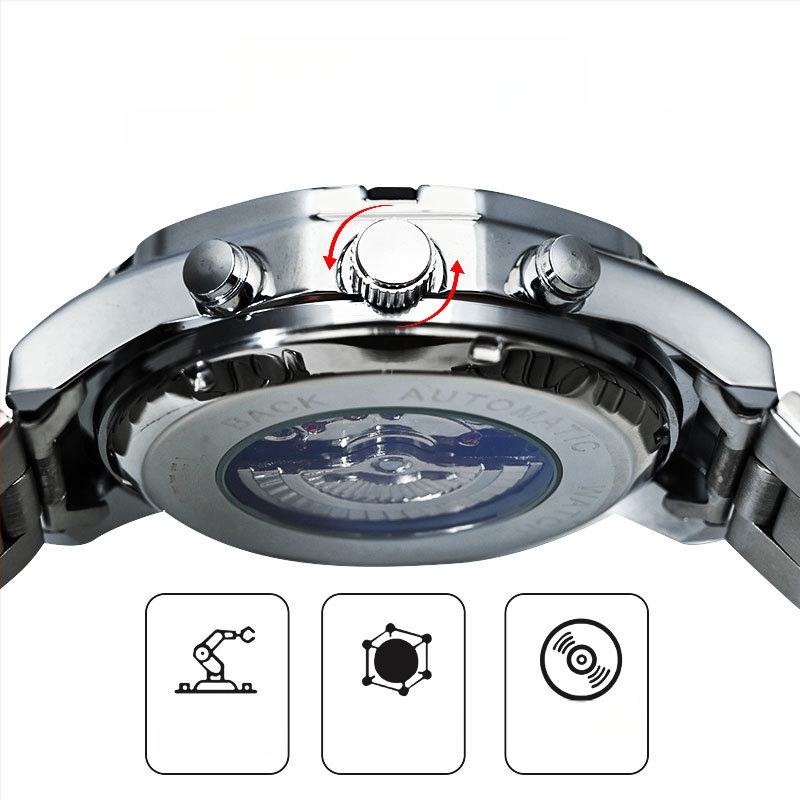 Férfi kvaros karóra átlátszó hátlappal, világító számlap, naptár, 30M vízállóság