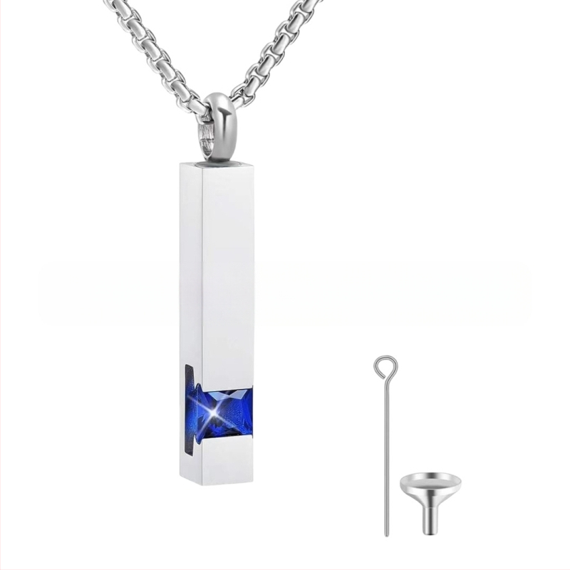 Κολιέ με μενταγιόν από ανοξείδωτο ατσάλι, εξάγωνο ζαφείρι, γεωμετρικός σχεδιασμός, φινίρισμα με διαμάντι