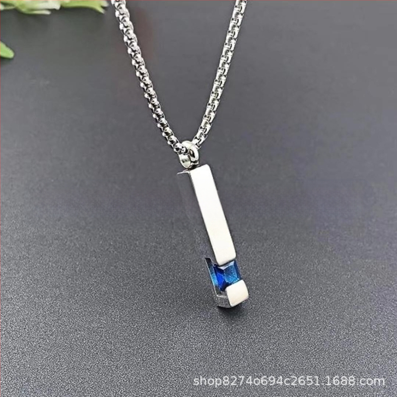 Κολιέ με μενταγιόν από ανοξείδωτο ατσάλι, εξάγωνο ζαφείρι, γεωμετρικός σχεδιασμός, φινίρισμα με διαμάντι