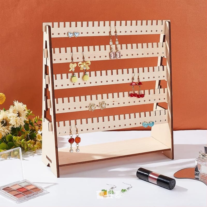 Ξύλινο σταντ προβολής σκουλαρικιών με καρφί, ενιαίο από μασίβ ξύλο, σκανδιναβικό στυλ, πολυεπίπεδη κατασκευή