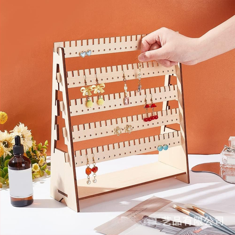 Ξύλινο σταντ προβολής σκουλαρικιών με καρφί, ενιαίο από μασίβ ξύλο, σκανδιναβικό στυλ, πολυεπίπεδη κατασκευή