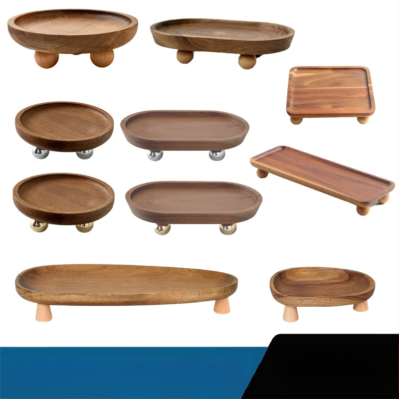 Koka apaļš trauks aromaterapijai, atslēgu uzglabāšanai un deserts plāksnei – moderns vienkāršs stils, logotipa drukāšana un personalizācija pieejama, piemērots viesnīcām, kafejnīcām un tējas dzeršanai