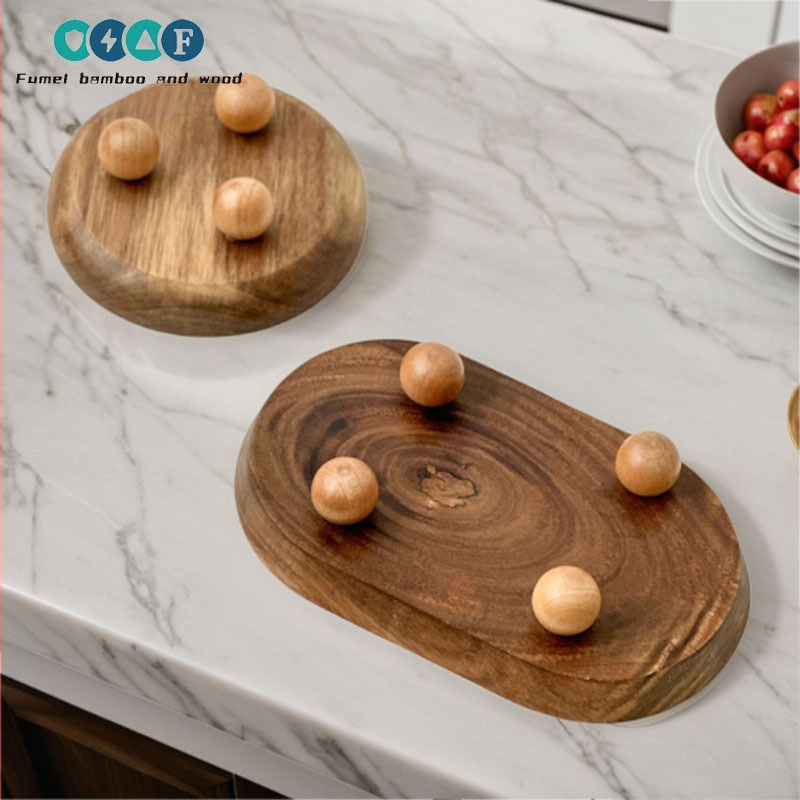 Koka apaļš trauks aromaterapijai, atslēgu uzglabāšanai un deserts plāksnei – moderns vienkāršs stils, logotipa drukāšana un personalizācija pieejama, piemērots viesnīcām, kafejnīcām un tējas dzeršanai