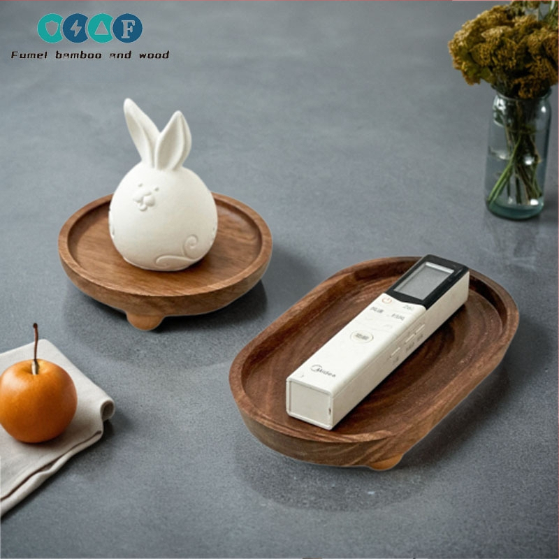 Koka apaļš trauks aromaterapijai, atslēgu uzglabāšanai un deserts plāksnei – moderns vienkāršs stils, logotipa drukāšana un personalizācija pieejama, piemērots viesnīcām, kafejnīcām un tējas dzeršanai