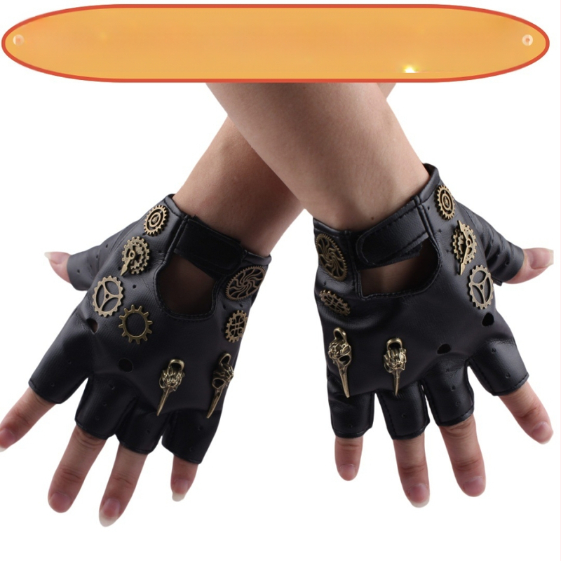 Пънк ръкавици - PU материя, полу ръчна и полу механична изработка, реквизит за костюм и грим