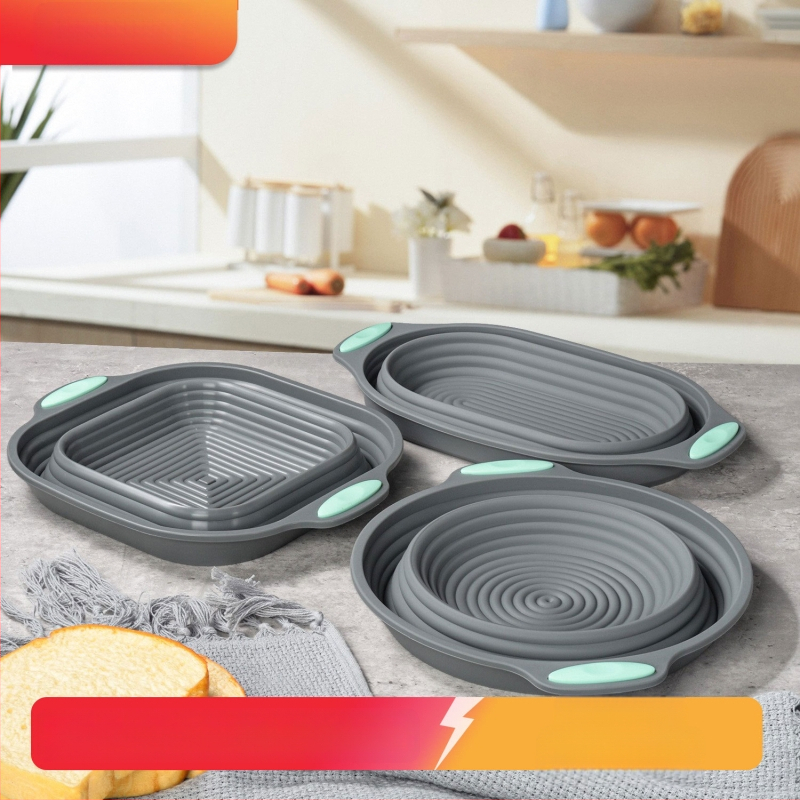 Silikoninis tešlos fermentacijos krepšelis su rotango imitacija, sulankstomas, apvalios arba kvadratinės formos, Europos stiliaus kepimui duonai ir pyragams