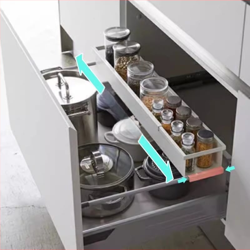 Virtuvės stalčiaus laikiklis su sluoksniu, ištraukiama atskyrimo lentyna, be gręžimo (Prekės ženklas Likewei; Medžiaga: anglies plienas; Stilius: šiuolaikinis paprastumas; Funkcija: be gręžimo; Kategorija: prieskonių laikiklis)